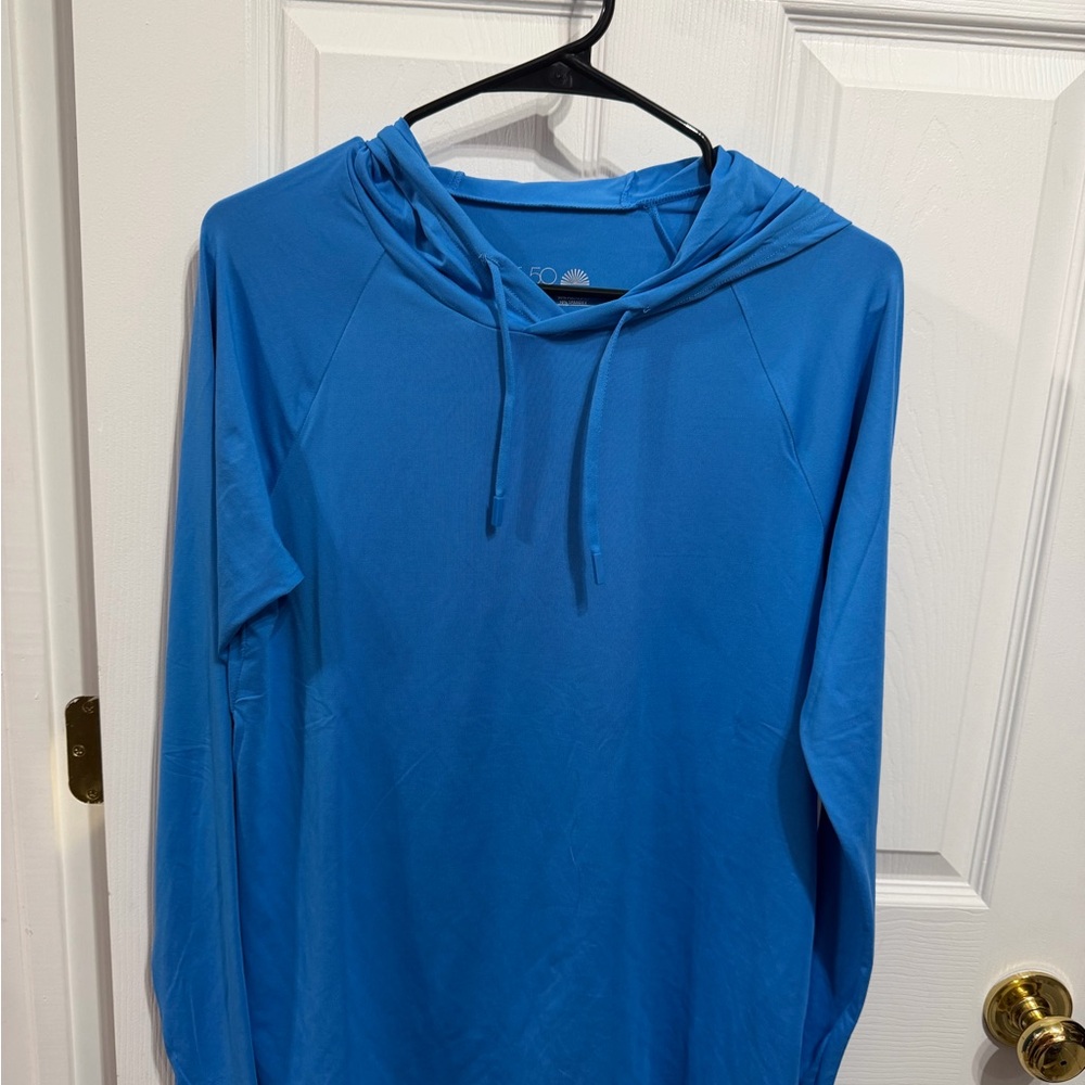 Blue Hooded Long Sleeve UPF 50+ top